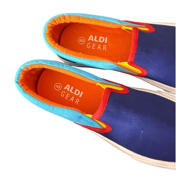 Aldi Gear Canvas Slip-Ons Blue Multi ICONIC Colors Shoes Women's Size 8 NEW! - Picture 2 of 8